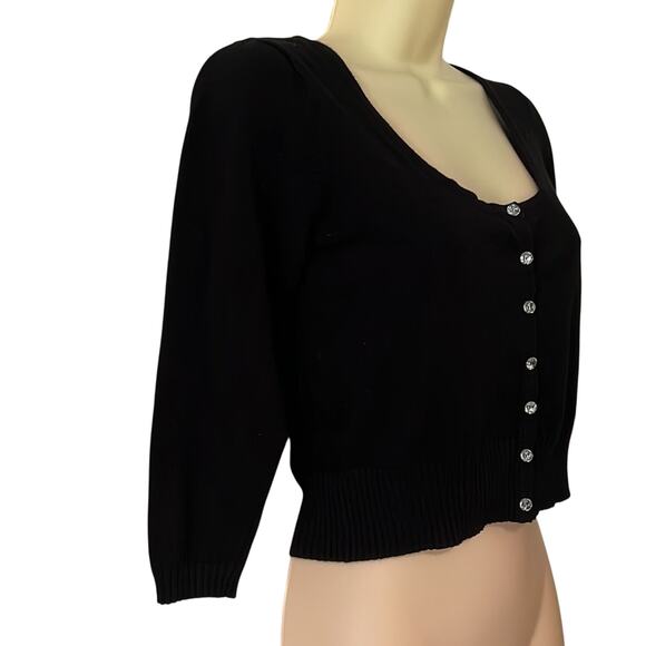 Say What? Size S Black Cropped Cardigan Sweater Size Small - Picture 2 of 8